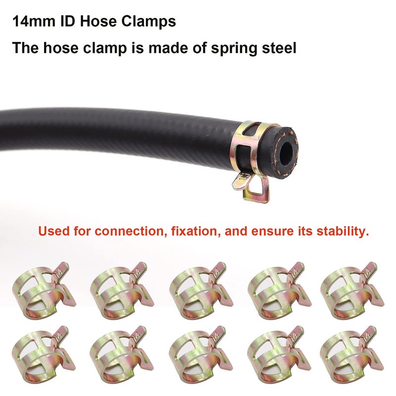 Taiss 5/16 "" (8 مم) مجموعة خط الوقود ID 6.56FT(2m) 300PSI NBR خرطوم خط الوقود المطاطي مع 10 قطع 14 مم مشابك خرطوم الهوية لمحركات أنظمة وقود السيارات: آلة قص الجرارات وآلة الثلج وما إلى ذلك - Image 3